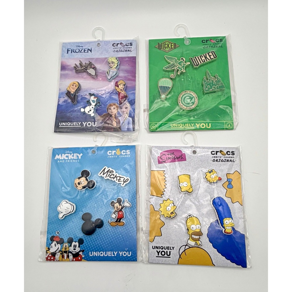 Crocs Jibbitz Shoe Charms Lot 4 Disney Frozen Mickey Wicked Simpsons NEW